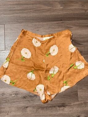 Maeve by Anthropologie Rust Floral High-Waist Satin Shorts